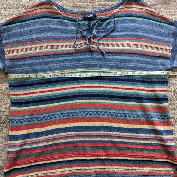Chaps Sweater Classic Comfort Striped Women's Knit, V Neck 1/4 Lace, Multicolor - Picture 5 of 10